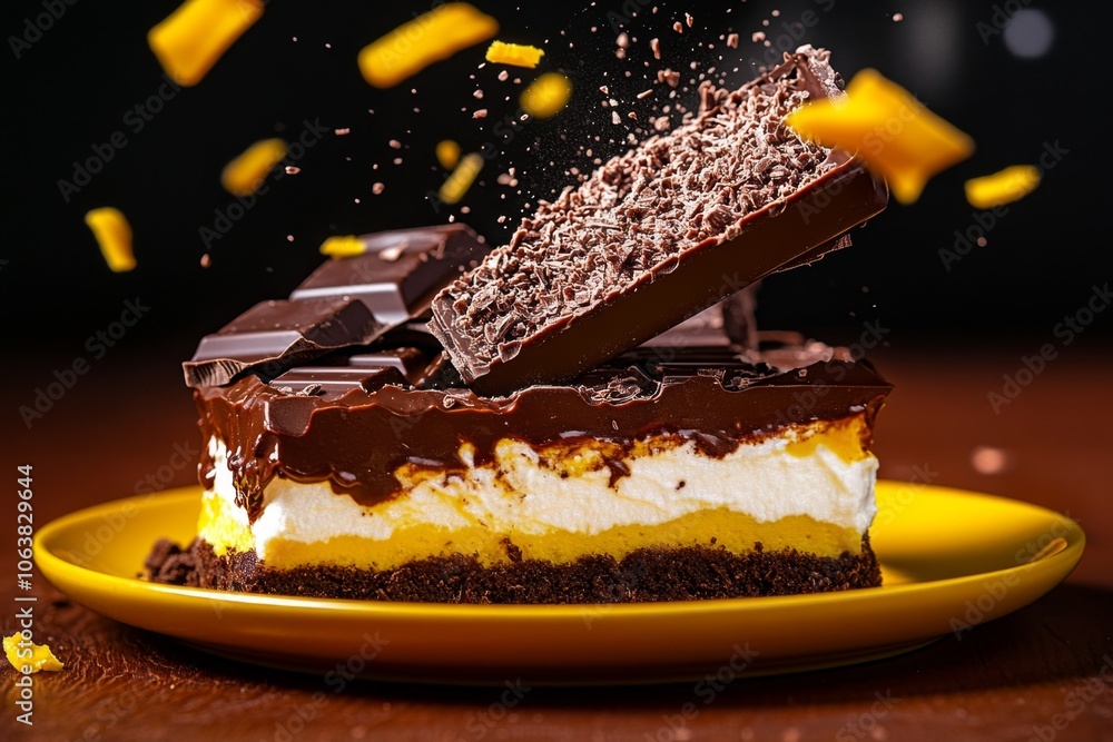 Aufkleber simple line illustration of grated chocolate over a dessert, capturing the motion and essence of gra