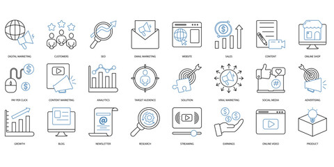 Digital marketing icons set. Set of editable stroke icons.Set of Digital marketing