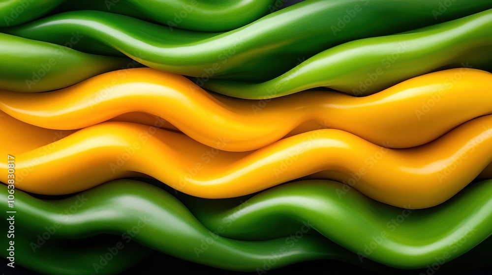Poster vibrant green and yellow waves create a dynamic abstract pattern, ai