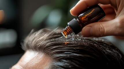 Beautician administers hair growth serum on client s scalp for optimal hair health treatment