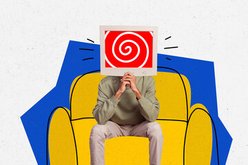 Composite trend artwork sketch collage of copyspace young man headless sit armchair comfy home...