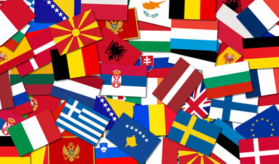 European Union Countries Flag Collage Image