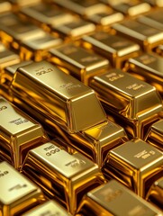 Stack of Shiny Gold Bars - A Symbol of Wealth and Investment, representing financial security, luxury, precious metal, market trends, and global economics.