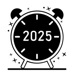Black and white minimalist icon celebrating New Year 2025. Perfect for digital and print projects. Sleek, modern design to ring in the new year with style.