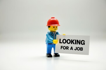 toy man holding a sign with the text (I'm looking for a job)