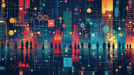 A modern, high-resolution poster featuring icons of diverse cultures and business roles connected by colorful lines; the scene represents unity, inclusivity, and a shared entrepreneurial spirit.