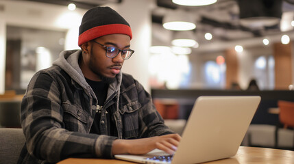 dedicated coding bootcamp student learning software development in a modern co-working space