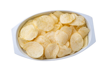 Potato chips in a plate isolated over white background