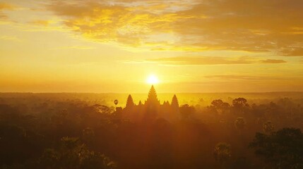 Fototapeta premium Mystical Temple in Enchanting Sunset Jungle - Nature Exploration and Adventure