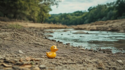 Obraz premium toy duck on the shore of the lake