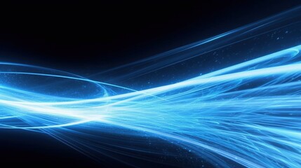 A vibrant abstract composition featuring dynamic blue light trails against a black background, Ideal for technology, innovation themes, or as a striking backdrop for multimedia projects,