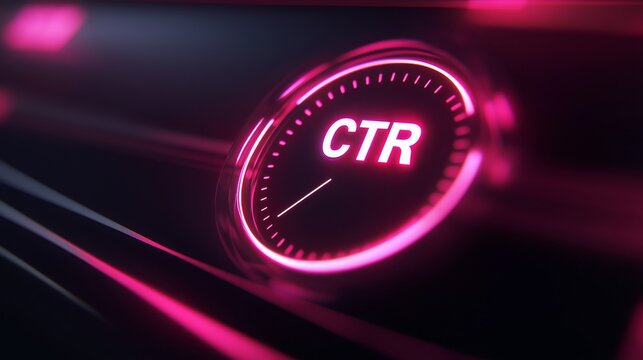 A digital gauge with the abbreviation CTR illuminated in pink, representing click-through rate.