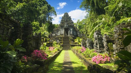 Enchanted Jungle Trail: Discovering the Mysteries of the Intricately Carved Temple Surrounded by Lush Flora