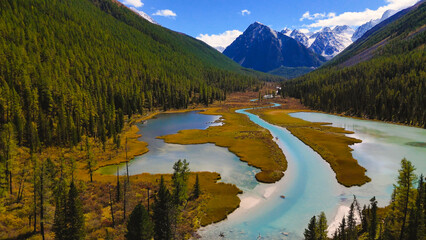 Obraz premium the valley of the mountain river Shavla in Altai autumn