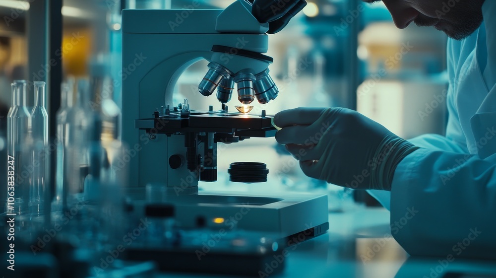 Poster scientist conducts research using advanced microscope for breakthrough discoveries