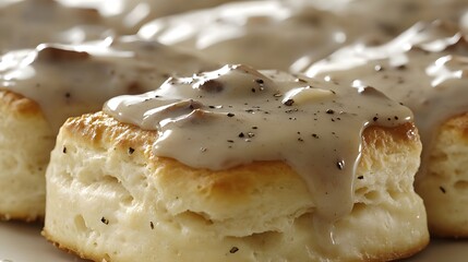 Biscuits and Gravy Food, Photo Realistic, White Background, Wallpaper, Cover and Screen for Smartphone, PC, Laptop, 9:16 and 16:9 Format
