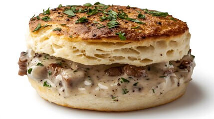 Biscuits and Gravy Food, Photo Realistic, White Background, Wallpaper, Cover and Screen for Smartphone, PC, Laptop, 9:16 and 16:9 Format