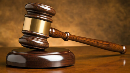 A gavel slamming down in a courtroom to signify justice served in an anti-corruption case