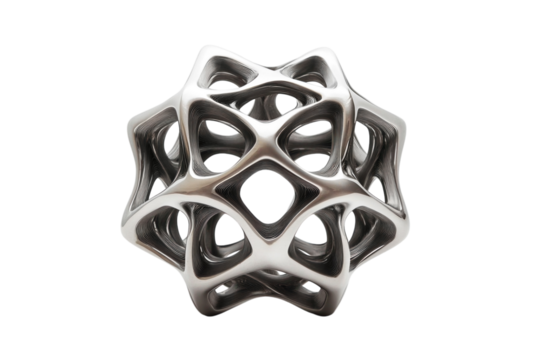Silver metallic star with intersecting geometric shapes, white background. PNG transparent. - Powered by Adobe