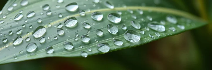 Fototapete Krankenhaus A close-up shot of water droplets dripping from a leaf during a gentle rain, fresh, moisture  © PuriStudio
