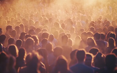 Beautiful, blurred background of many people together at the festival with copy space concept Generative AI