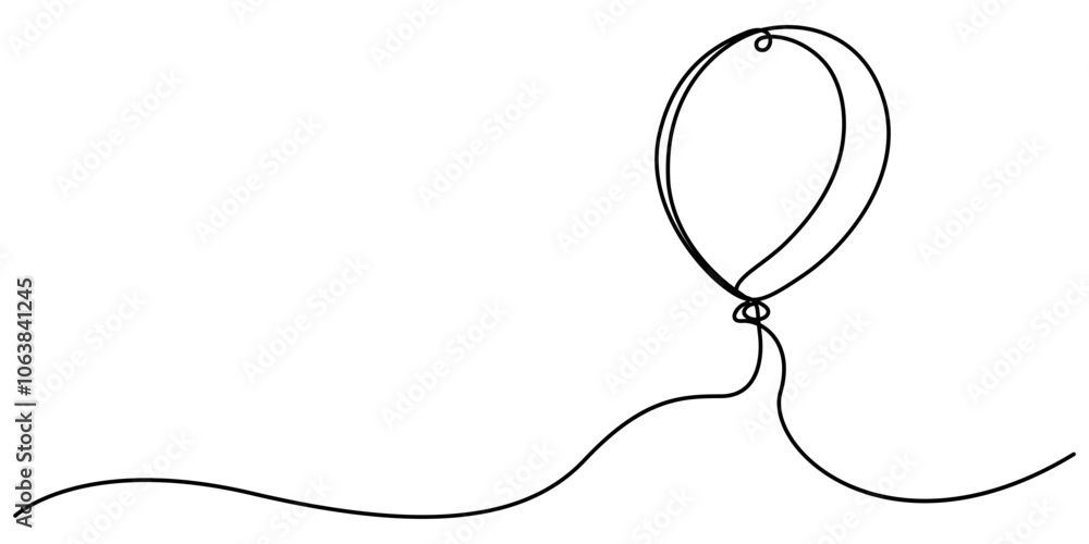 Poster balloons continuous line illustration, a simple minimalistic continuous unbroken line drawing of a b