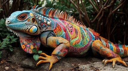 Fototapeta premium close-up iguana with colours