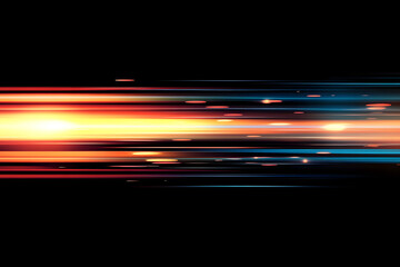 The effect of orange and blue light in fast motion on a black background. blurred abstract background with long exposure. neon light