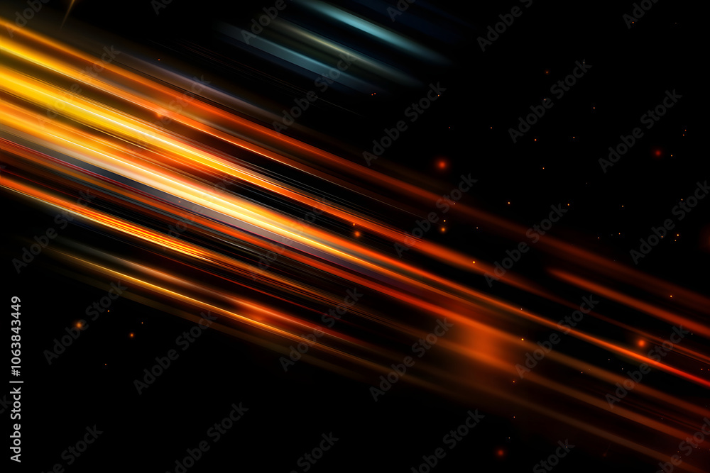 Poster the effect of orange light in fast motion on a black background. blurred abstract background with lo