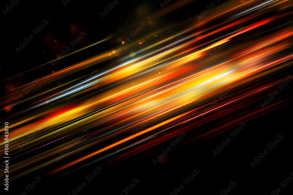 Poster the effect of orange light in fast motion on a black background. blurred abstract background with lo