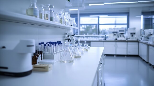 Explore advanced laboratory equipment and glassware in a modern science lab