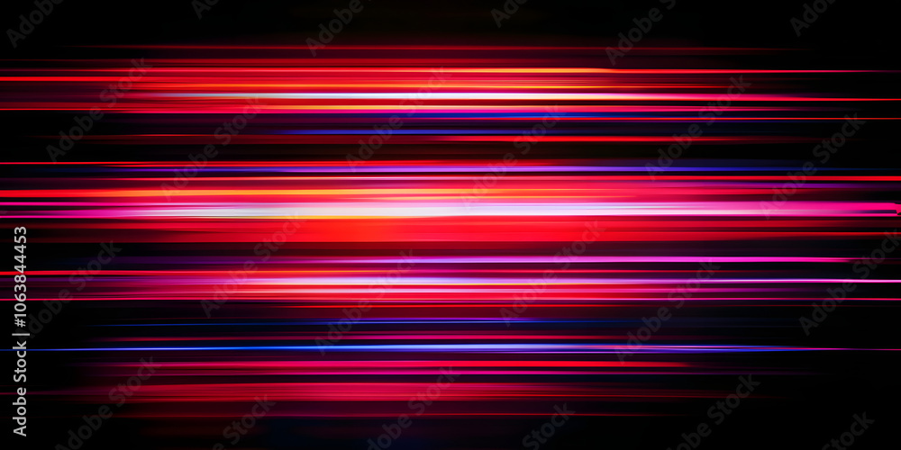 Poster the effect of red light in fast motion on a black background. blurred abstract background with long 
