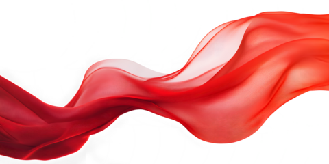 wave red silk fabric. 3d. material. texture. fluttering translucent fabric isolated on transparent background