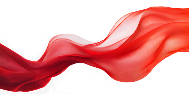 wave red silk fabric. 3d. material. texture. fluttering translucent fabric isolated on transparent background