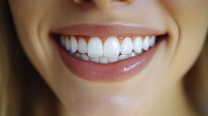 Obraz premium A close-up view highlights a joyful smile with gleaming white teeth and soft lips