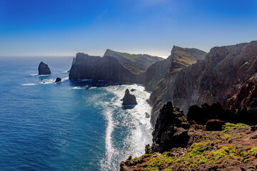 Coastal landscape at Ponta de Sao Lourenco on the east coast of Madeira, Portugal.