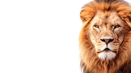 Fototapeta premium A close-up portrait of a majestic male lion, showcasing his power, strength, and wildness. The lion's piercing gaze, flowing mane, and powerful presence convey a sense of authority and dominance, maki