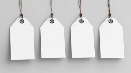 Four blank tags await names or prices on a light backdrop