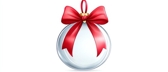 A shiny, white Christmas ornament with a red bow, perfect for festive holiday decorations.