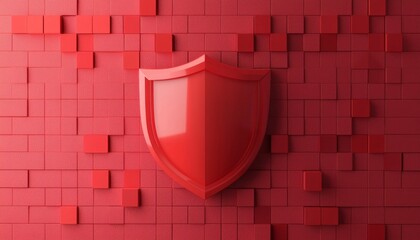 A red shield stands out against a textured red background, symbolizing protection and security.
