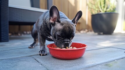 french bulldog puppy eating food