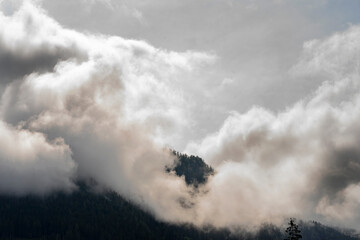 Foggy Mountain Landscape. European Alps. Austria