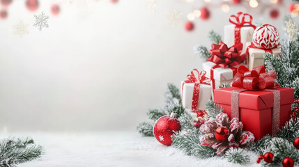 Beautifully Wrapped Christmas Gift Box.Festive Christmas Gift Boxes Background with Holiday Sparkle.