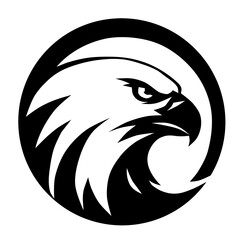 Black and white eagle head inside circle, suitable for logos, badges, and designs with a bold and majestic theme.