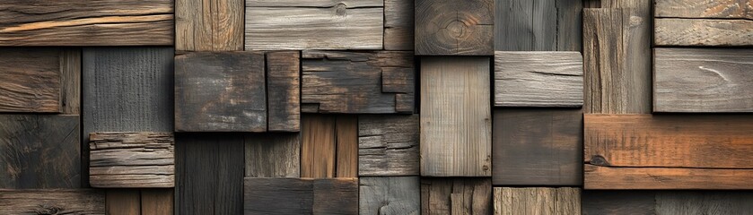 A Wall of Reclaimed Wood Planks in Various Shades of Brown