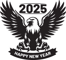 Happy New Year 2025 Eagle bird silhouette vector design. 