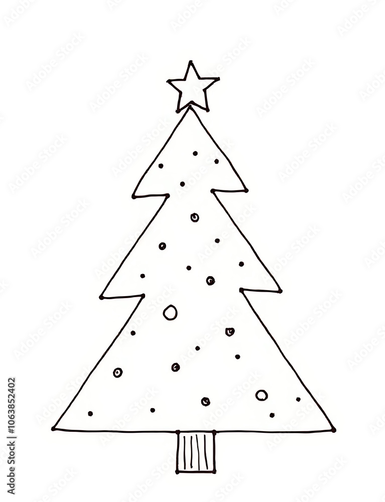 Poster A simple Christmas design features a continuous line drawing of a tree with a star on top in traditional holiday style and theme