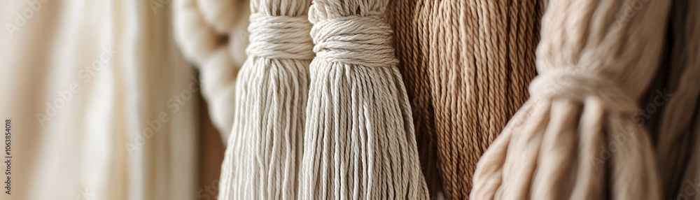 Poster close-up of twisted beige and white cotton strings