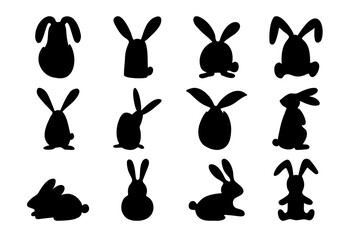 Adorable rabbit with egg silhouette for easter decor. Funny, hand drawn illustration