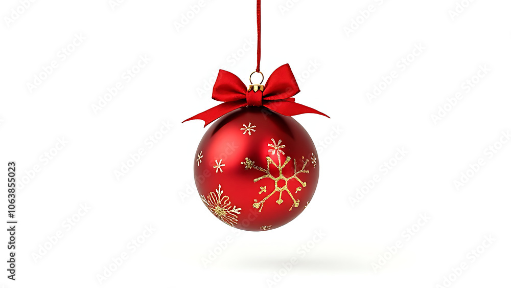 Aufkleber a red christmas ornament features a beautiful bow and a golden pattern set against a simple white ba